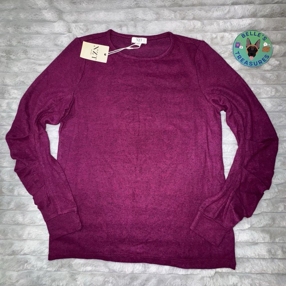 NZT Nic + Zoe XS‎ Mulberry Purple Long Ruffle Sleeve Top Dark Romance Capsule